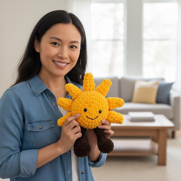 Handmade Crochet Sun Plushie Toy Inspired by Jellycat Style, Sunshine Baby Gift - Picture 9 of 9